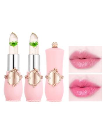 2/6PCS Crystal Jelly Flower Color Changing Lipstick PH lipstick color changing Color Changing Lip Gloss Flower Lipstick Color Jelly Transparent Magic Changing Lip Temperature Change (#5Green)