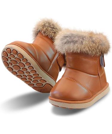 MINBEI Toddler Girls Soft Leather Waterproof Snow Boots - Pink/White/Rose Gold/Brown - Size 5.5 UK Child - Buy Online on GoSupps.com