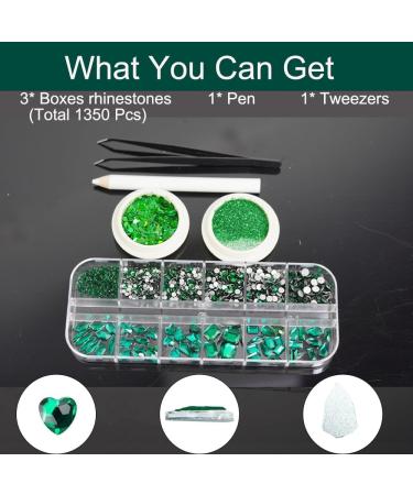 Emerald Green Nail Rhinestones Kit - 60Pcs Big Assorted Gems & Glitters for Nail Art & DIY Crafts - Buy Online on GoSupps.com