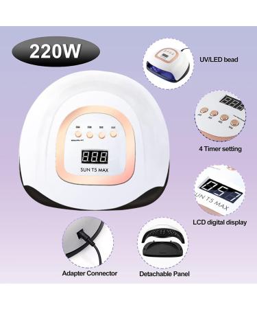 VACANON UV Nail Lamp 220W Quick Drying Curing Gel Nail Dryer UV Resin Light with 10/30/60/99S Timer Display for Home Salon Beginner Starter Set - Buy Online on GoSupps.com