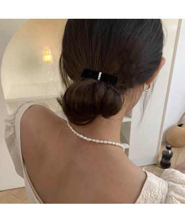 Inilbran Vintage Satin Bow Hairclip Barrettes Black Velvet Bow Hair Clips Winter Ribbon Bow Headclip Barrette French Pearl Bowknot Hairclip Decorative Hair Accessories for Women and Girls Headdress - Buy Online on GoSupps.com