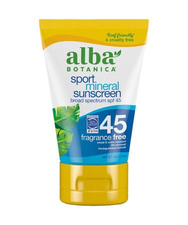 Alba Botanica Sport Sunscreen Lotion, SPF 45, Fragrance Free, 4 Oz Sport Mineral (SPF 45)