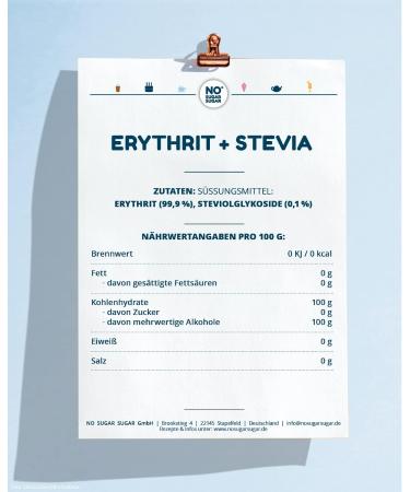 No Sugar Erythritol + Stevia - Natural Calorie-Free Sweetener for Cooking & Baking (400g) | Healthy Sugar Substitute 1:1 Ratio - Buy Online on GoSupps.com