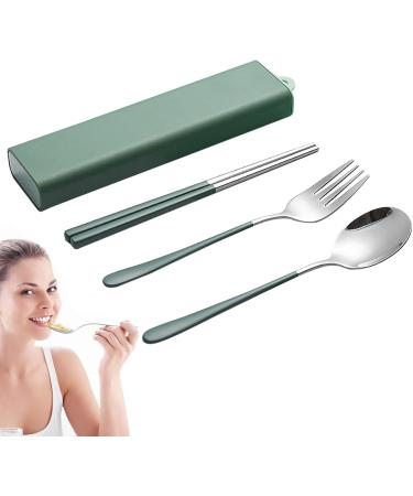 Flatware Set - 3 Stainless Steel Travel Utensils with Box | Chopstick Set Stylish Travel Chopsticks for Home Restaurant Kitchen Lencyh Dark Green - Buy Online on GoSupps.com