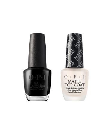 OPI Nail Lacquer Black Nail Polish 0.5 fl oz Black Onyx & Matte Top Coat Bundle
