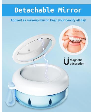 Denture Bath Case with Leak Proof Portable Cup | Denture Cleaning Kit with Brush, Carabiner, Strainer & Mirror | Blue Retainer Case for Aligner, Mouth Guard - Buy Online on GoSupps.com
