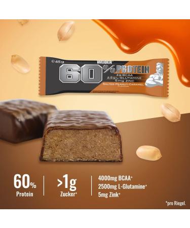 Weider 60% Protein Bar - Highest Protein Content Glutamine & BCAA for Muscle Building | 24 x 45g - High Protein Snack Box - Buy Online on GoSupps.com