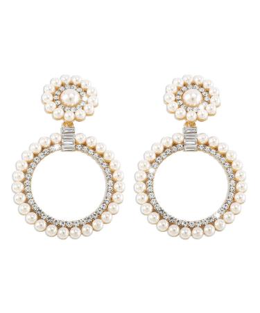 Chargances Boho Baroque Round Pearl Hoop Dangle Earrings with Crystal Accents - Gold | Fashion Stud Earrings for Women and Girls - Buy Online on GoSupps.com