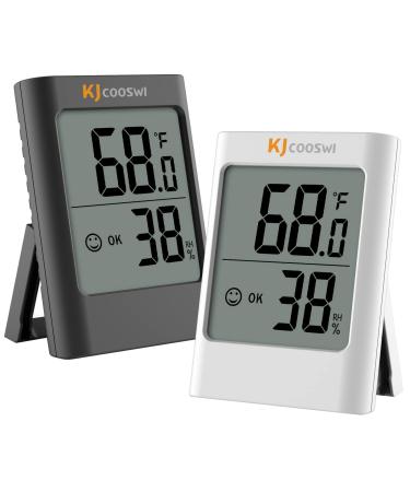 Humidity Gauge 2 Pack Indoor Thermometer for Home Digital Hygrometer Room Thermometer and Humidity Gauge With Temperies Humidity Monitor AAA Battery Powered (Color: Black and White)