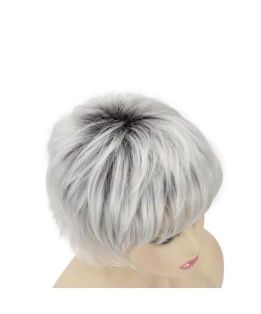 Layered Gray Wavy Ombre Pixie Wig for White Women - Synthetic Short Hair - Buy Online on GoSupps.com