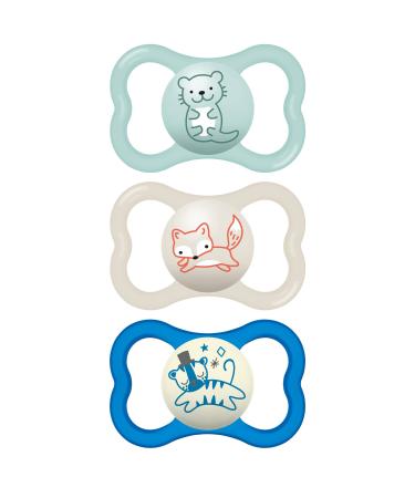 MAM Air Day & Night Baby Pacifier for Sensitive Skin Glows in The Dark Boy 6-16 Months (Pack of 3)(Packaging may vary)