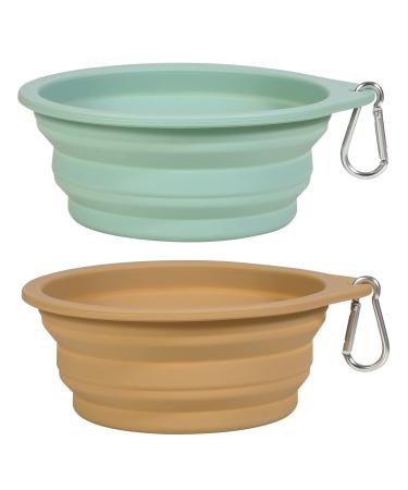 Slson 2 pieces of dog bitches foldable integrated travel there without a plastic edge portable silicone drinking shell for hiking and camping for dogs cats 600ml (light green and khaki)