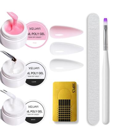 Builder Gel for Nails - Builder Gel 3 Colors Nail Extension Builder Gel Nail Builder Gel UV/LED Nail Gel for Nail Repair Extension & Modeling Strengthening Nail Art (White/Clear/Pink)