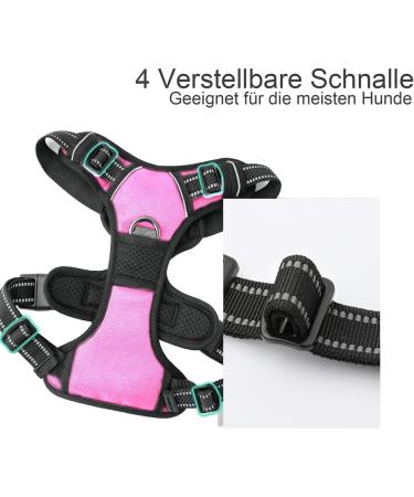Adjustable No Pull Dog Harness & Soft Padded Reflective Dog Dishes | Breathable & Comfortable for Dogs - Pink Large - Buy Online on GoSupps.com