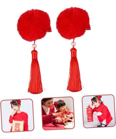 DOITOOL 3 Pairs Tassel Hair Ball Hair Clip Chinese New Year Hairpins Kids Hair Clips for Girls Chinese Girl Hair Accessories Decorate Modeling Artificial Fur Girl Child Red - Buy Online on GoSupps.com