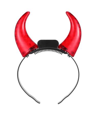 minkissy LED Devil Horns Headband Red Light up Hairband Luminous Demon Horns Head Boppers Carnival Costume Headwear for Kids Adults Cosplay Dress up Party Favors Supplies