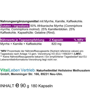 Myrrh Chamomile Coffee Coal Balm - Stress Relief Capsules | Ayurvedic & Hildegard von Bingen | Pure Natural No Additives - 540 (3x180) - Buy Online on GoSupps.com
