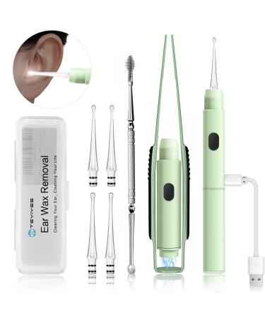 Ear Wax Removal Kit Upgraded All in One Ear Cleaning Tool Set with LED Light/Ear Pick Digger/Twezzers/Spiral Spring Ear Spoon with Storage Box for Adults Kids and Pets (Pack of 7) GREEN