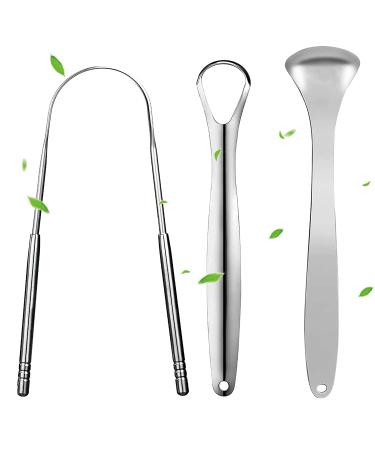 Premium 3pcs Metal Tongue Scraper Cleaner for Adults & Kids, Portable Stainless Steel Tongue Scrapers Brushes for Removing Bad Breath & Coating, Tounge Oral Teeth Care Cleaning Tools, Hygiene Remover
