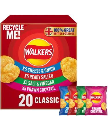 Walkers Classic Variety Multipack Crisps 20X25G Multipack Of Walkers Classic Variety Crisps 5x Ready Salted 5 x Cheese & Onion 5 x Salt & Vinegar and 5 x Prawn Cocktail Boxed Treatz - Buy Online on GoSupps.com