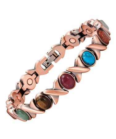 Yinox magnetic therapy arthritis copper bracelet for women effectively relieves arthritis and wrist pain lodged with Turkish turquoise combines fashion and health (3500 gauss) (P)