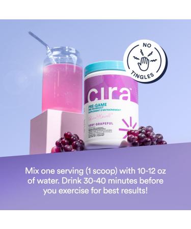 Cira x Alicia McCarvell Pre-Game Pre Workout Powder for Women - Preworkout Energy Supplement for Nitric Oxide Boosting Endurance Focus & Strength - 30 Servings Very Grapeful - Buy Online on GoSupps.com