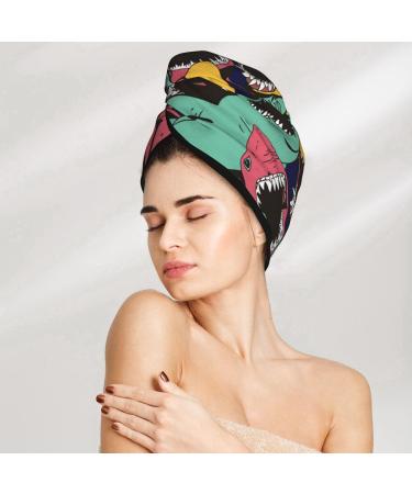 Angry Shark Pattern Microfiber Hair Towel - Soft Super Absorbent Quick Dry Hair Wrap for Women | Perfect for Long Curly & Thick Hair - Buy Online on GoSupps.com