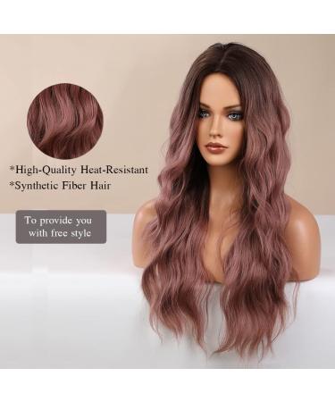 Esmee Long Wavy Ombre Brown to Pink Synthetic Wig - 24 Inches | Heat Resistant for Daily Party & Cosplay - Buy Online on GoSupps.com