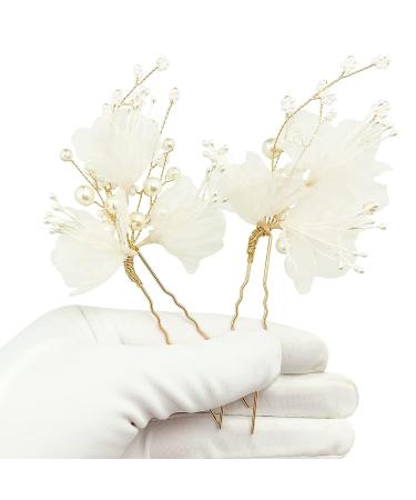 Pearl Wedding Hair Pins 2Pcs - White Flower Bridal Hair Pieces for Women & Flower Girls - Buy Online on GoSupps.com