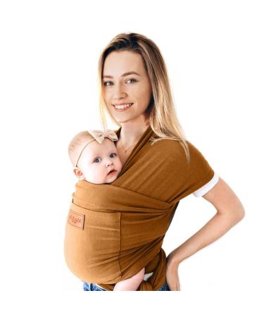 Baby Wrap Carrier with Front Pocket Premium Cotton Baby Carrier Newborn to Toddler One Size Fits All Newborn wrap Carrier Ultra Soft Baby Carrier wrap by Max&So Caramel