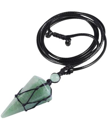 Kyeygwo Hexic Carnice Pendant Necklace with adjustable leather rope polished quartz pointed stone healing Reiki pendulum chain green