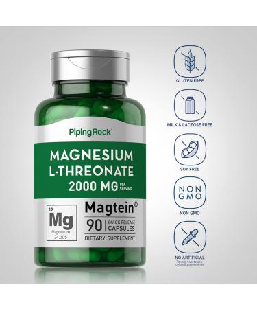 Piping Rock Magnesium L-Threonate 2000mg Capsules | 90 Count with Magtein | Non-GMO & Gluten Free - Buy Online on GoSupps.com