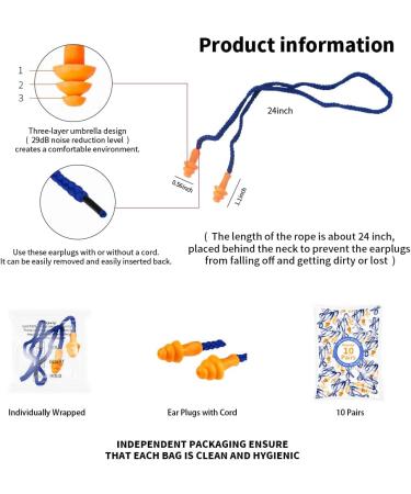 Corded Calmer Silicone Ear Plugs - 10 Pair for Shooting, Construction, Motorcycle Riding, Hunting, Swimming, Study - Buy Online on GoSupps.com