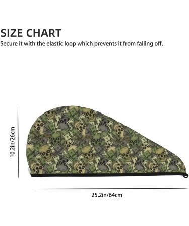 Hair Towel Wrap - Fast Drying Hair Turban with Button - Green Skulls Design | Best Hair Drying Towel for Quick Use - Buy Online on GoSupps.com