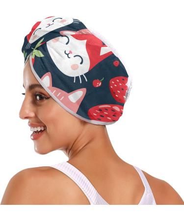 Cute Cat Strawberry Hair Towel 2 Pack - Super Absorbent Quick Dry Hair Turbans for Women & Girls - Buy Online on GoSupps.com