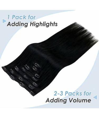LAAVOO 18 Jet Black Clip-In Human Hair Extensions - 120g Double Weft Remy Hair - Buy Online on GoSupps.com