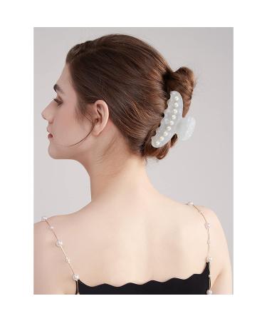 White Pearl Hair Claw Clip - Elegant Acrylic Banana Barrette for Women & Girls - Buy Online on GoSupps.com