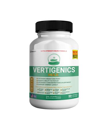 Vertigenics Max Brain & Focus Support Supplement Extra Strength Neuro Formula with Vitamins Minerals & Herbal Blend Supports Clarity Alertness & Energy 60 Capsules (1)