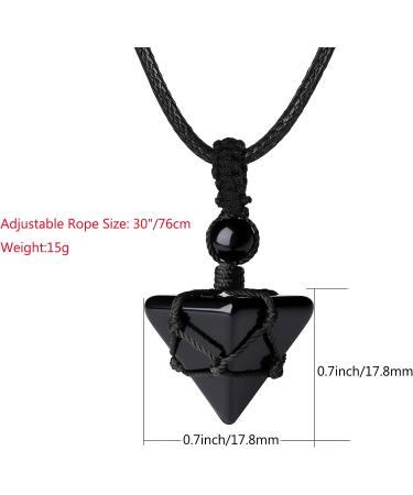 Natural Black Obsidian Healing Crystal Pointed Pendant Necklace | Adjustable Rope | Reiki Quartz Jewelry for Men and Women - Buy Online on GoSupps.com