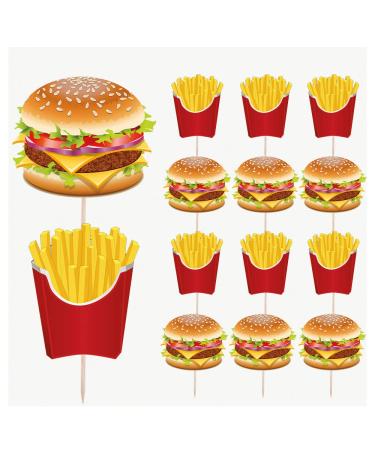AK Giftshop Burger and Fries Themed Food & Cupcake Picks Toppers Party Decorations (14 Pack)