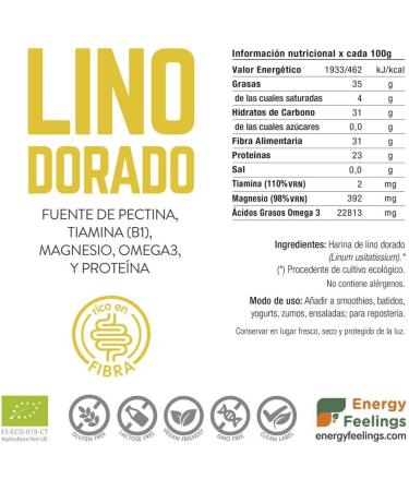  Energy Feelings Eco Golden Flaxseed Flour 500g Powder - Buy Online on GoSupps.com