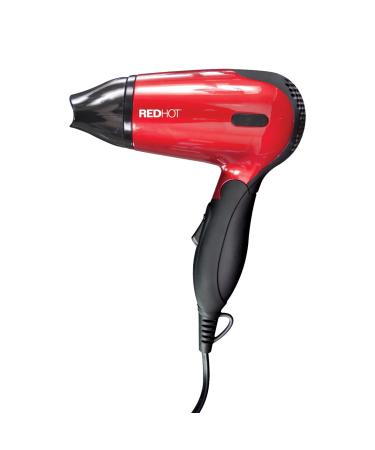 Red Hot 37070 1200W Travel Hair Dryer With Folding Handle / Dual Voltage / 2 Heat Settings / Compact & Lightweight / Red Coloured