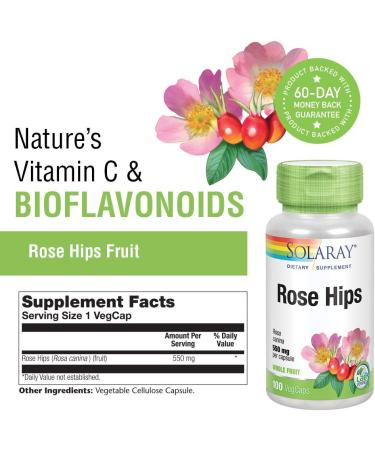 Solaray Rose Hips 550 mg â€“ 100 Vegan Capsules for Immune Support - Buy Online on GoSupps.com