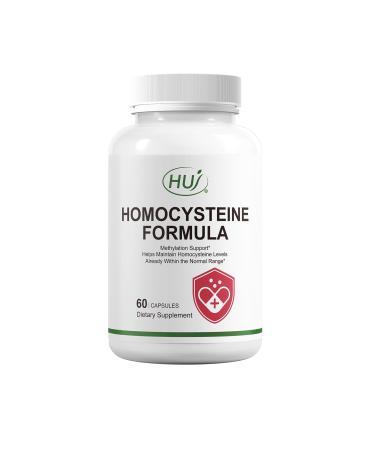 HUJ Homocysteine Formula Supplement - with B2 B12 Folate & Betaine HCl - for Homocysteine Metabolism & Methylation Support*- 60 Capsules