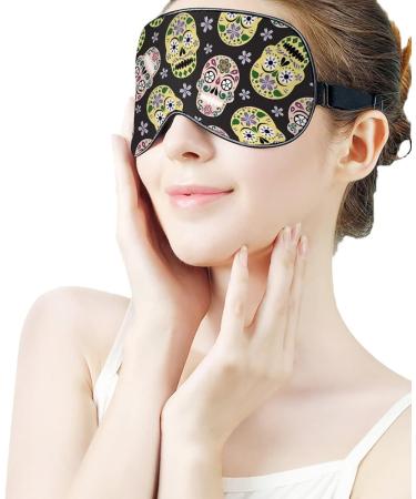 Colored Sugar Skull Flower Sleeping Mask - Comfortable Eye Mask with Adjustable Strap for Travel | Soft Light Blindfold for Men Women Boys & Girls - Buy Online on GoSupps.com