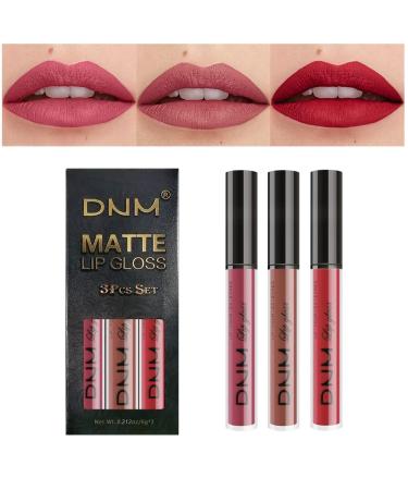3Pcs Matte Ruby Red Light Red Liquid Lipstick Sets Matte Lipstick Lip Stain Long Lasting 24 Waterproof Lip Gloss Gift Set Matt Lipsticks Set Matt Liquid Makeup Lipstick for Women Lippies (Set10)