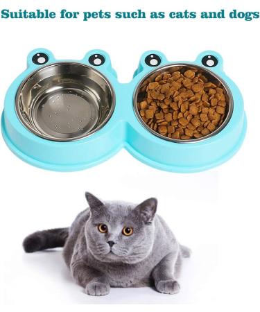 Premium Stainless Steel Double Pet Bowls | No-Slip Cute Modeling | Sky Blue | For Dogs, Cats, Rabbits, and Other Pets - Buy Online on GoSupps.com