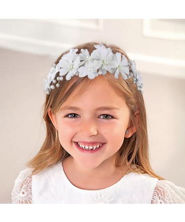 IYOU Floral Wedding Headband Ivory Pearl Headpiece Bridal Holy Communion Hair Accessories for Flower Girls - Buy Online on GoSupps.com