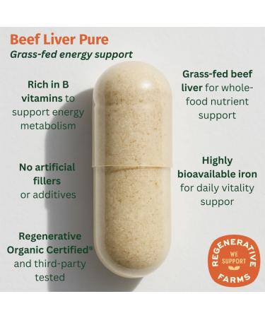 EarthFirst Organic Beef Liver Pure Regenerative Organic Certified Grass-Fed Liver Supplement Natural Source of Iron Vitamin A & B12 Supports Energy Metabolism & Vitality 180 Capsules - Buy Online on GoSupps.com
