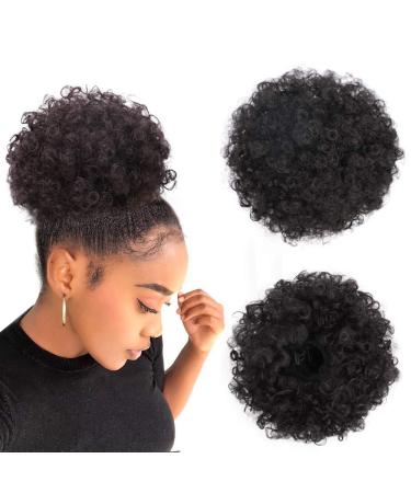 Afro Puff Drawstring Ponytail Kinky Curly Bun Hair Synthetic Short Extensions Hairpieces Updo Hair for Black Women Girls(1B) 6 Inch (Pack of 1) 1B#